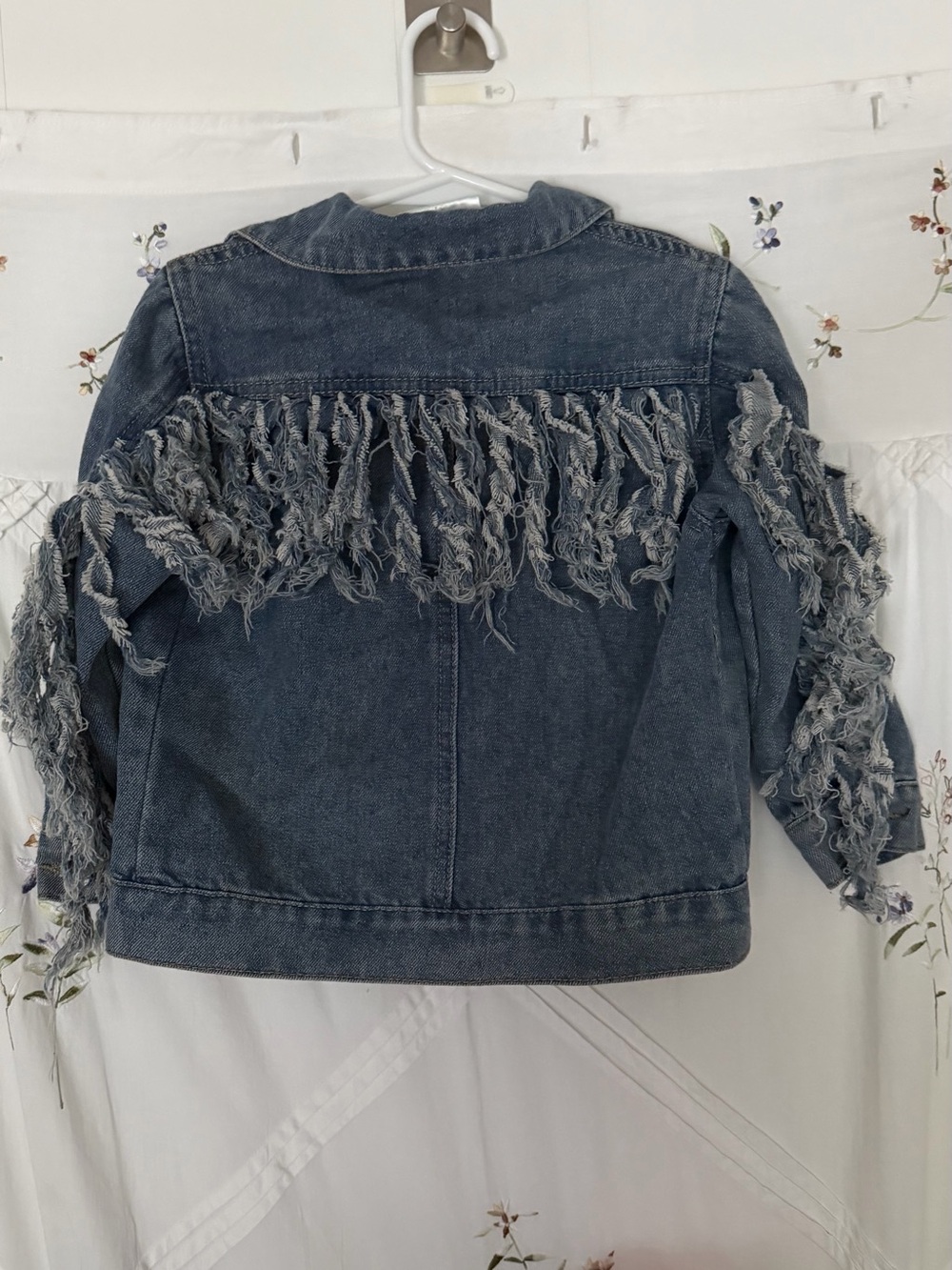 Fringed Denim Jacket in Washed Blue